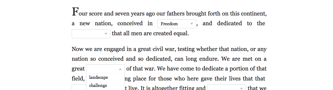 Screenshot of Gettysburg address