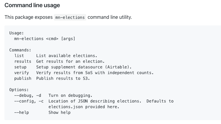 Screenshot of Minnesota elections API