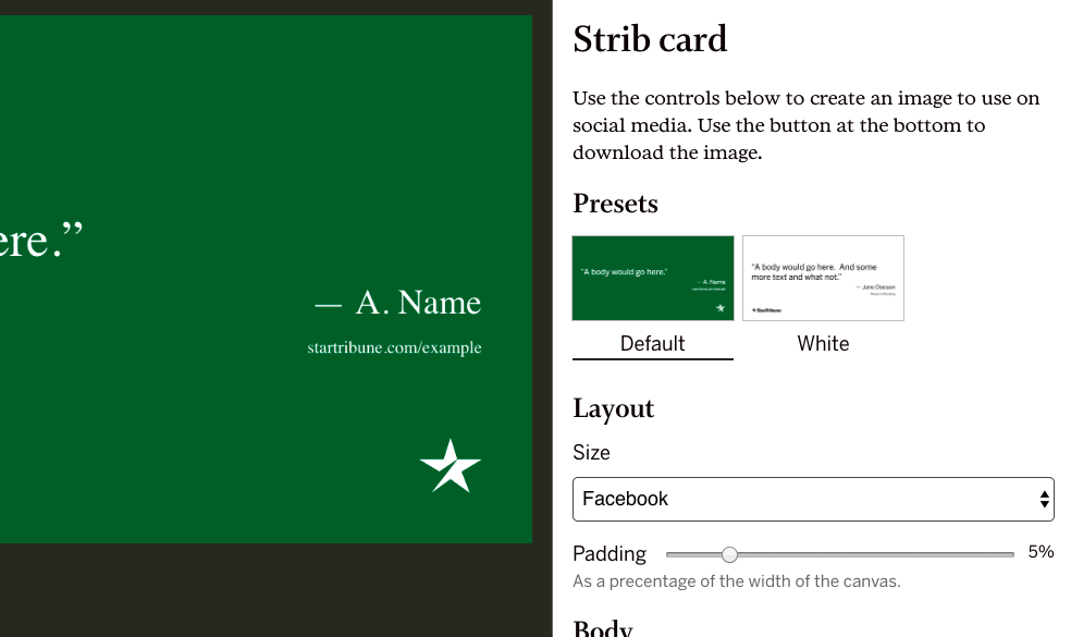 Screenshot of Strib social card generator